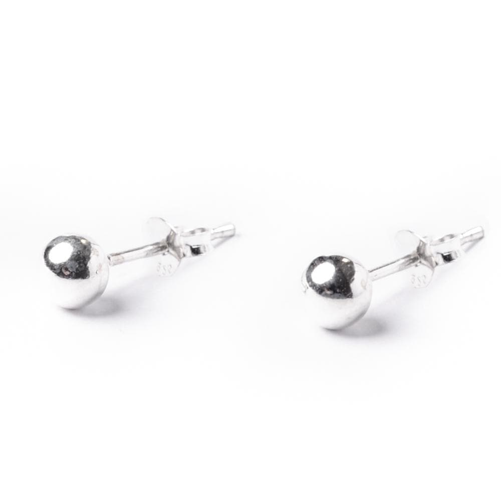 Sterling Silver Simple Ball 4 mm Bead Round Stud Earrings - 81stgeneration