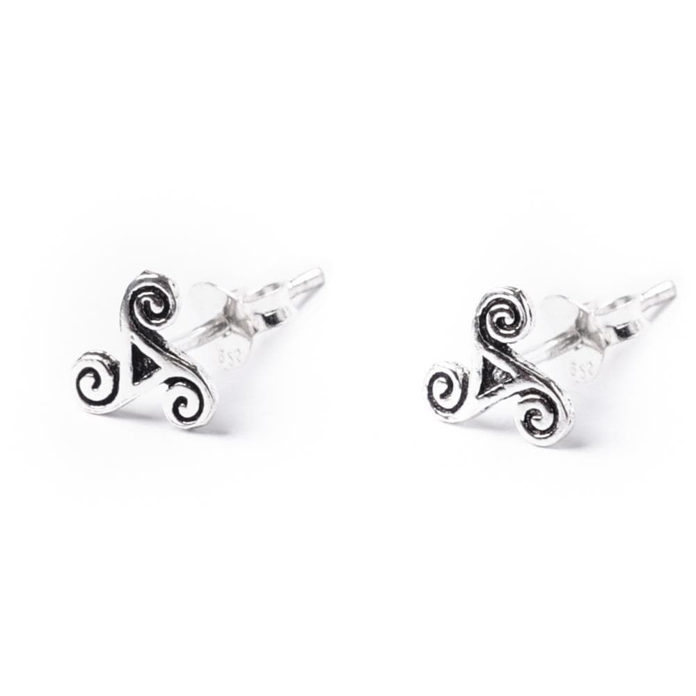 Sterling Silver Celtic Trinity Spiral Stud Earrings - 81stgeneration