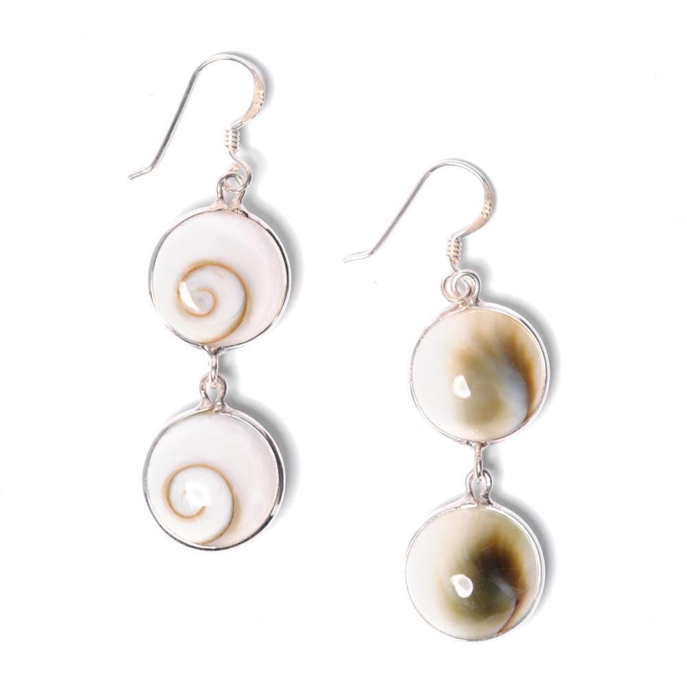 Sterling Silver White Shiva Eye Spiral Shell Earrings - 81stgeneration