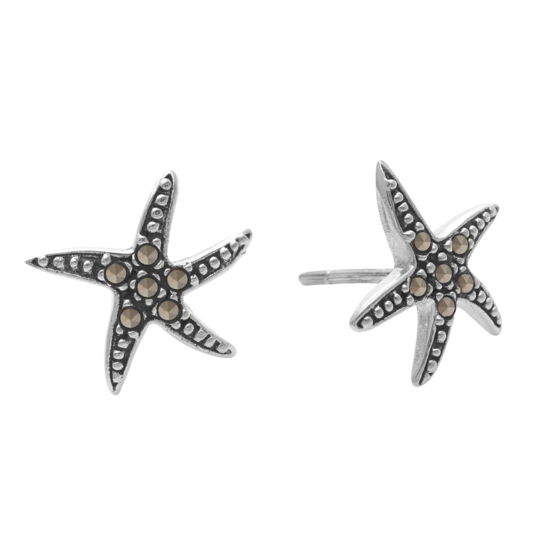 
                  
                    Sterling Silver Marcasite Textured Starfish Stud Earrings Ocean Studs
                  
                