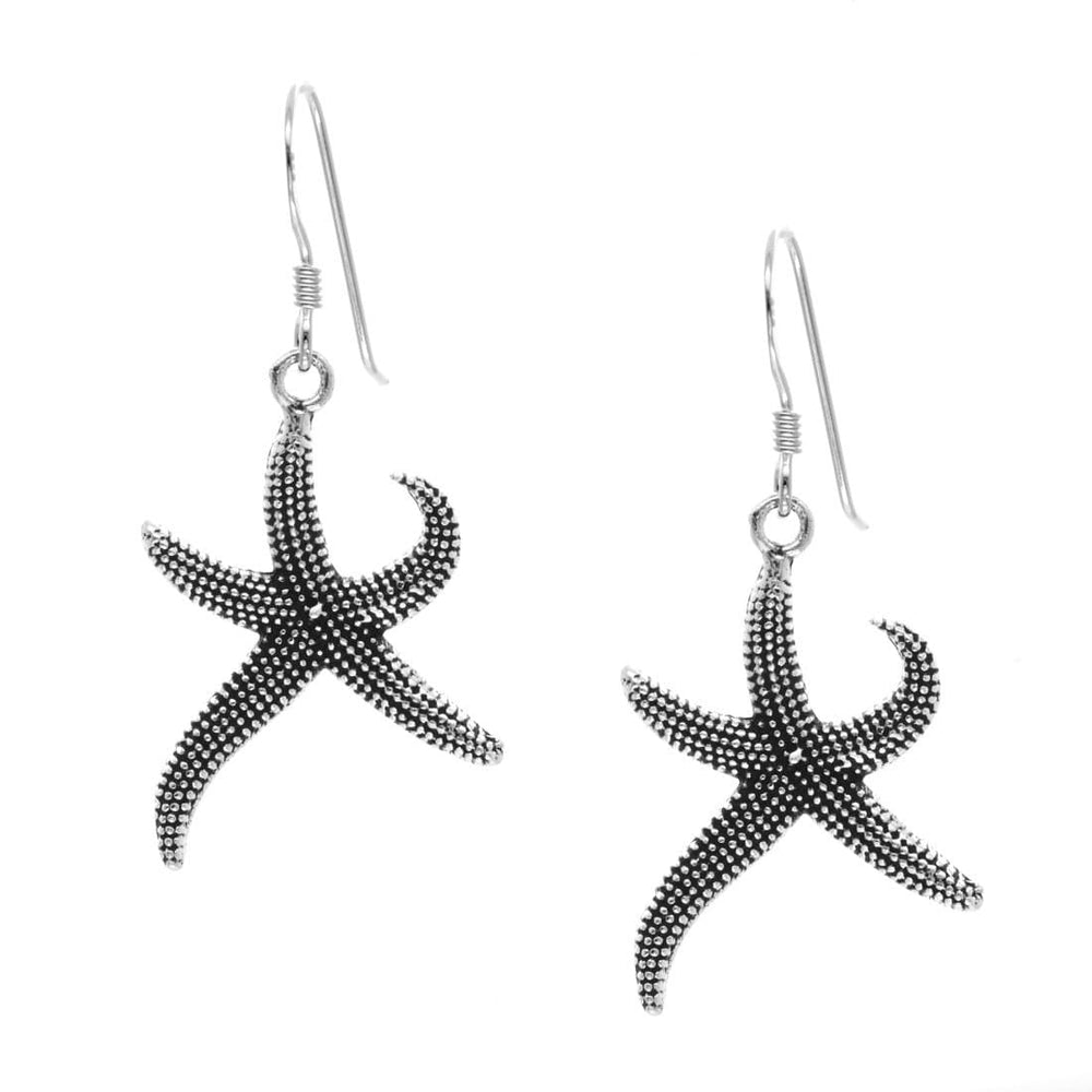 Sterling Silver Oxidised Textured Ocean Starfish Dangle Earrings