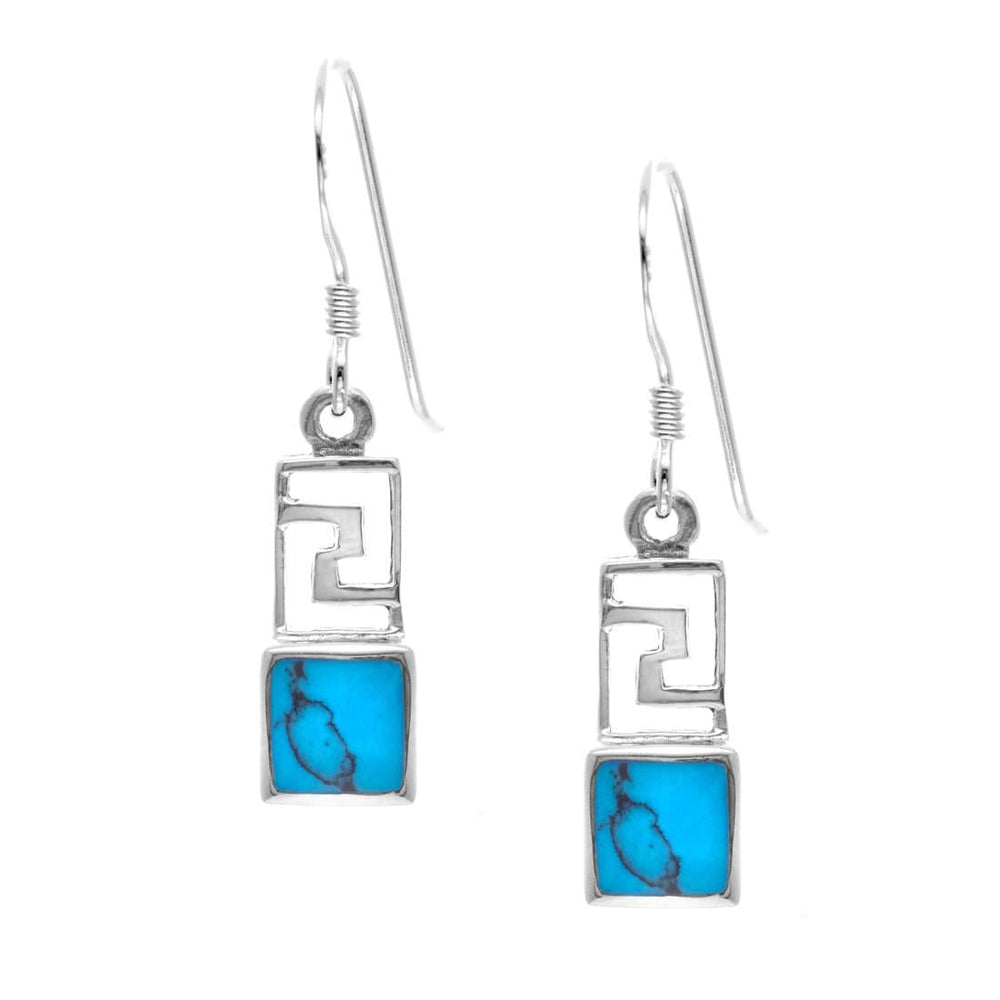 Sterling Silver Turquoise Small Rectangular Aztec Style Drop Earrings