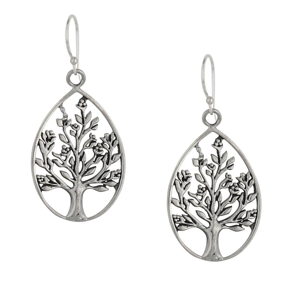 Sterling Silver Detailed Filigree Tree Teardrop Dangle Earrings