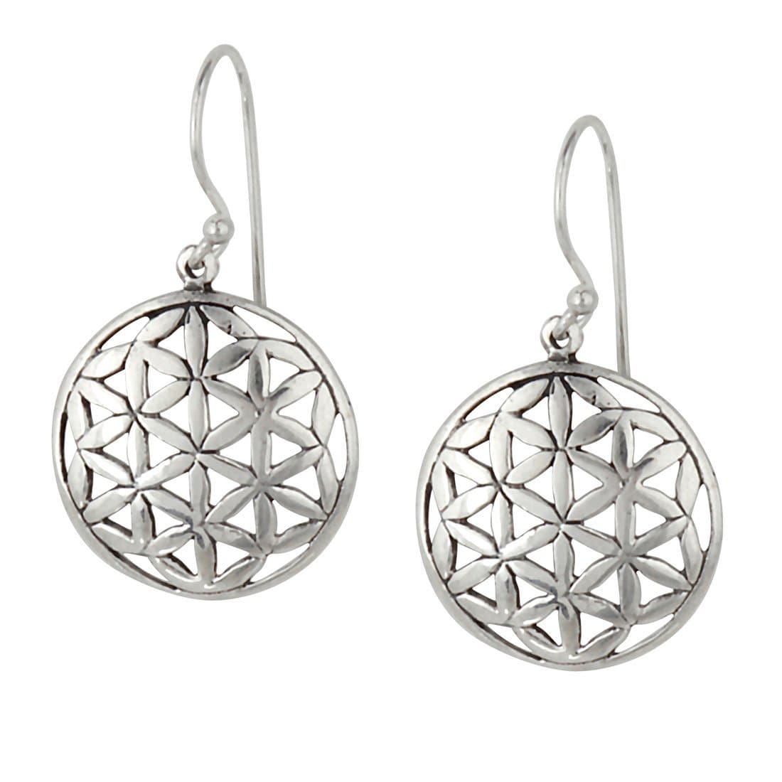 
                  
                    Sterling Silver Round Flower Of Life Dangle Earrings Spiritual Symbol
                  
                