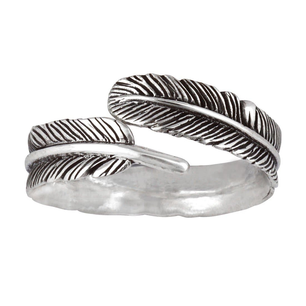 Sterling Silver Leaf Feather Adjustable Wrap Stackable Band Ring