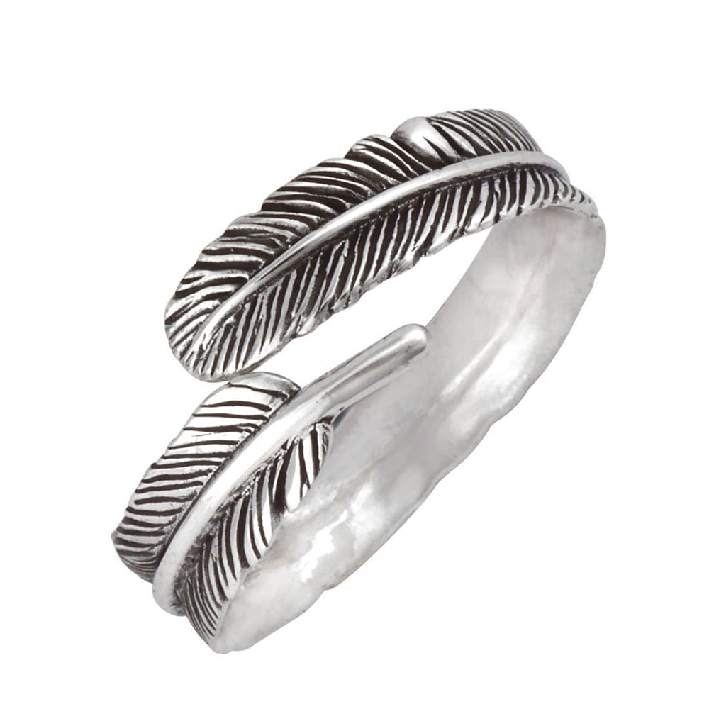 
                  
                    Sterling Silver Leaf Feather Adjustable Wrap Stackable Band Ring
                  
                