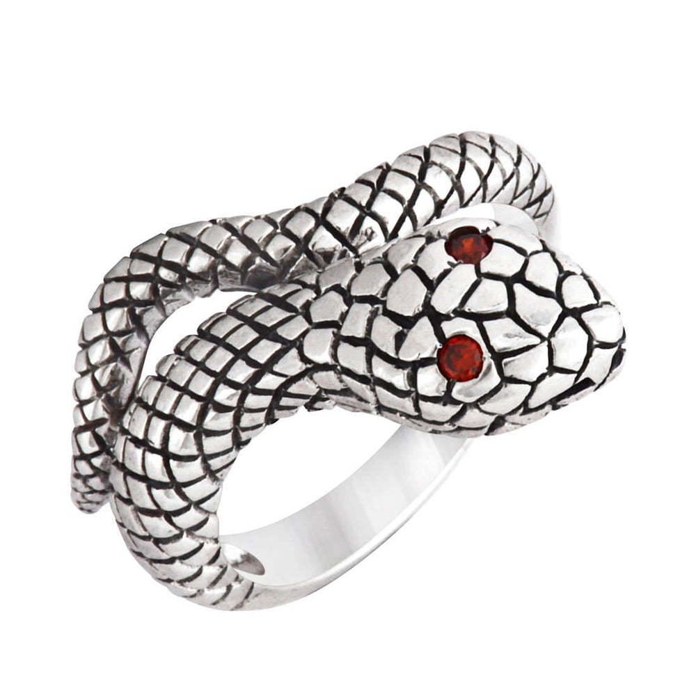 Sterling Silver Gothic Snake Red Eye Serpent Wraparound Ring