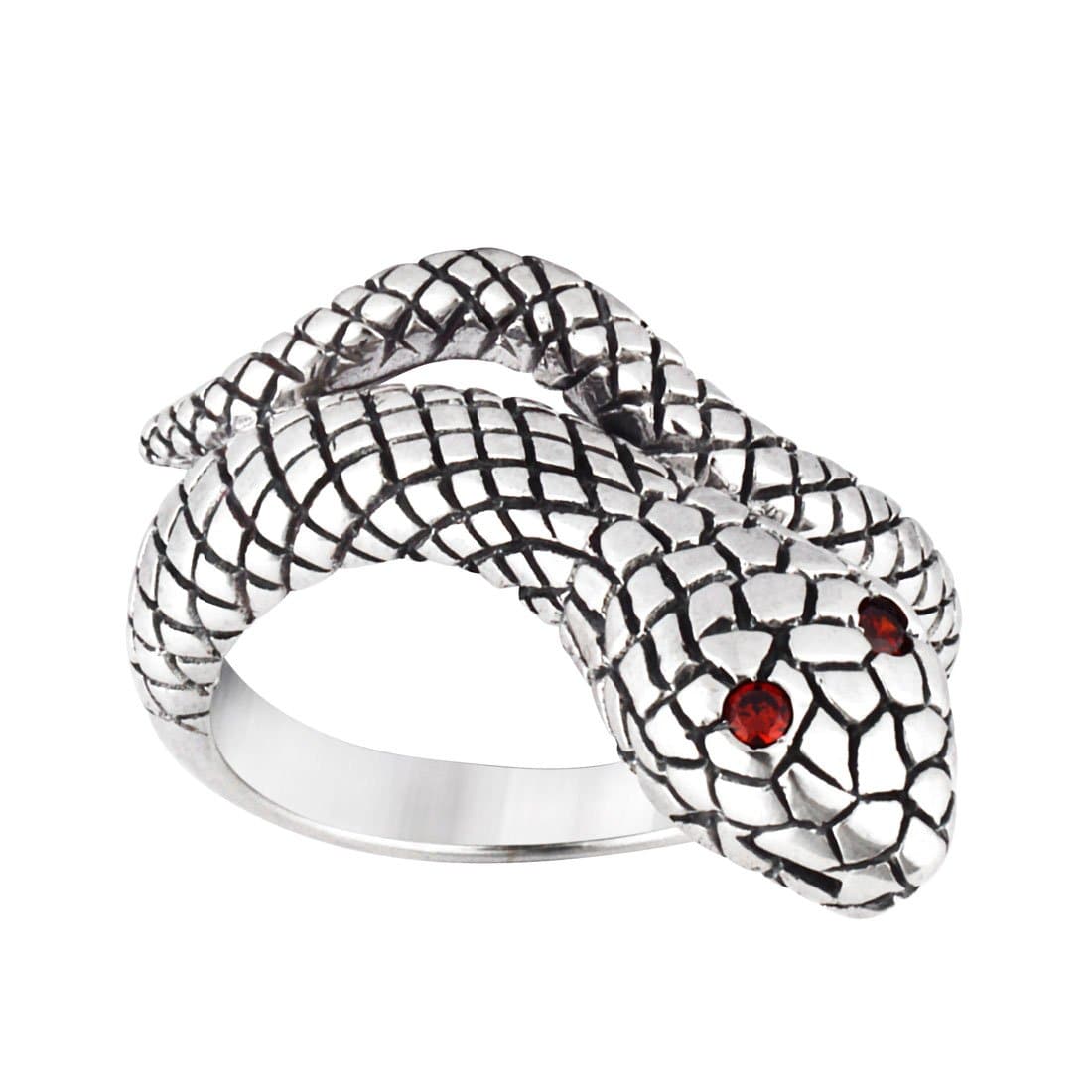 
                  
                    Sterling Silver Gothic Snake Red Eye Serpent Wraparound Ring
                  
                