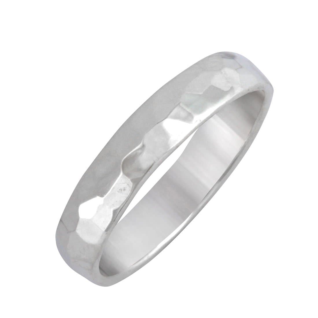 
                  
                    Sterling Silver Simple Hammered Ring Classic Stackable Wedding Band
                  
                