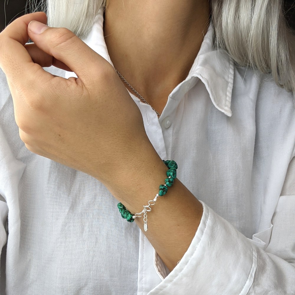 Sterling Silver Raw Turquoise Gemstone Bead Beaded Bracelet