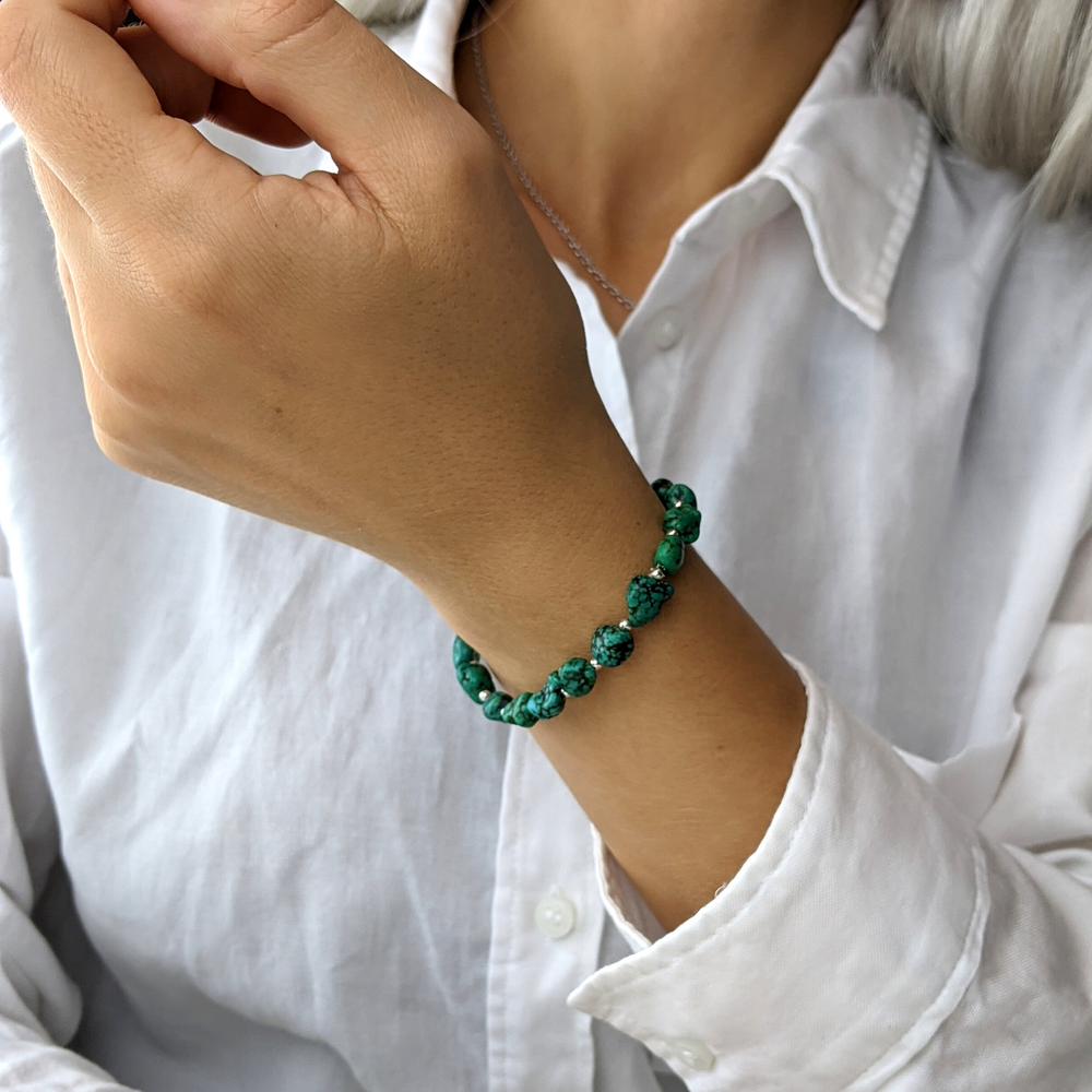Sterling Silver Raw Turquoise Gemstone Bead Beaded Bracelet