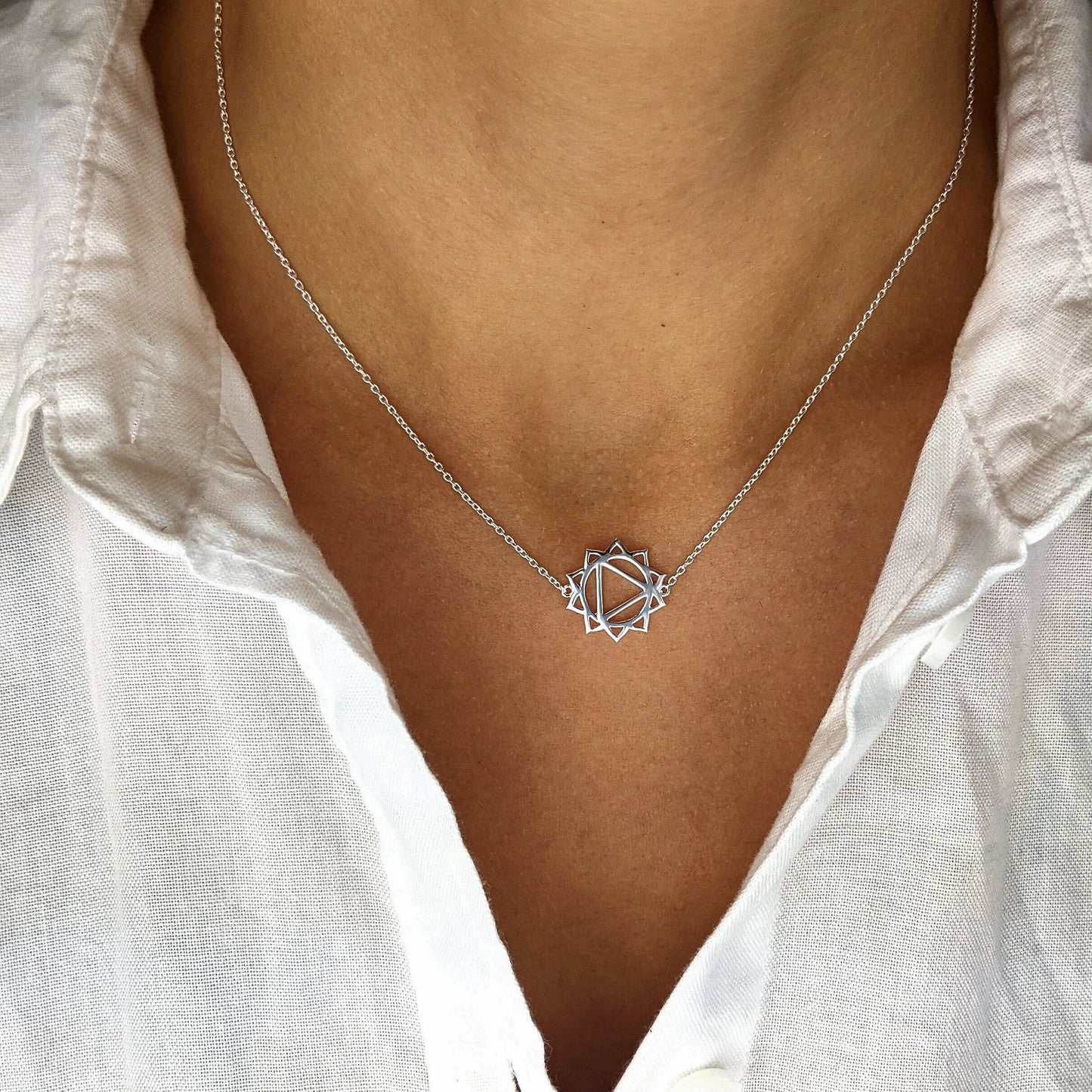 
                  
                    Sterling Silver Cut-Out Solar Plexus Chakra Pendant Chain Necklace
                  
                