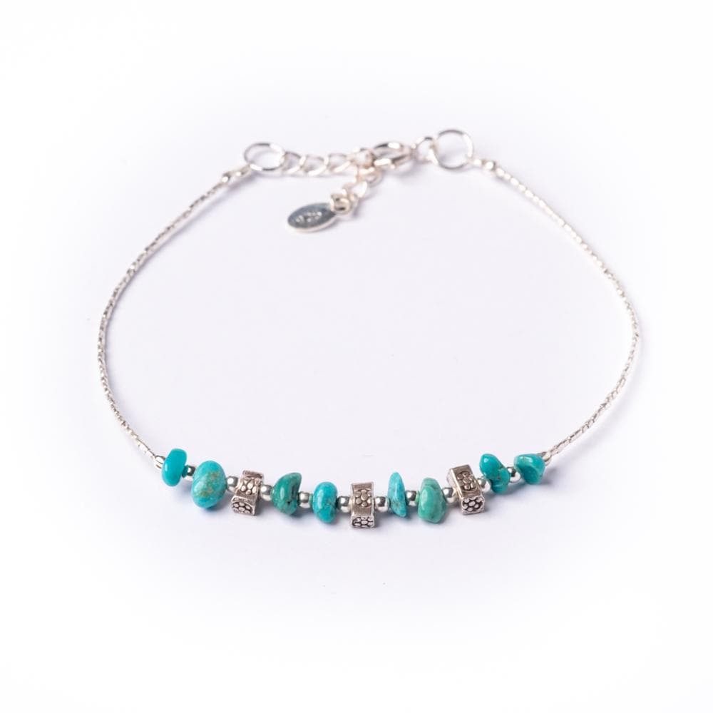 Sterling Silver Green Turquoise Gemstone Bead Chain Bracelet - 81stgeneration