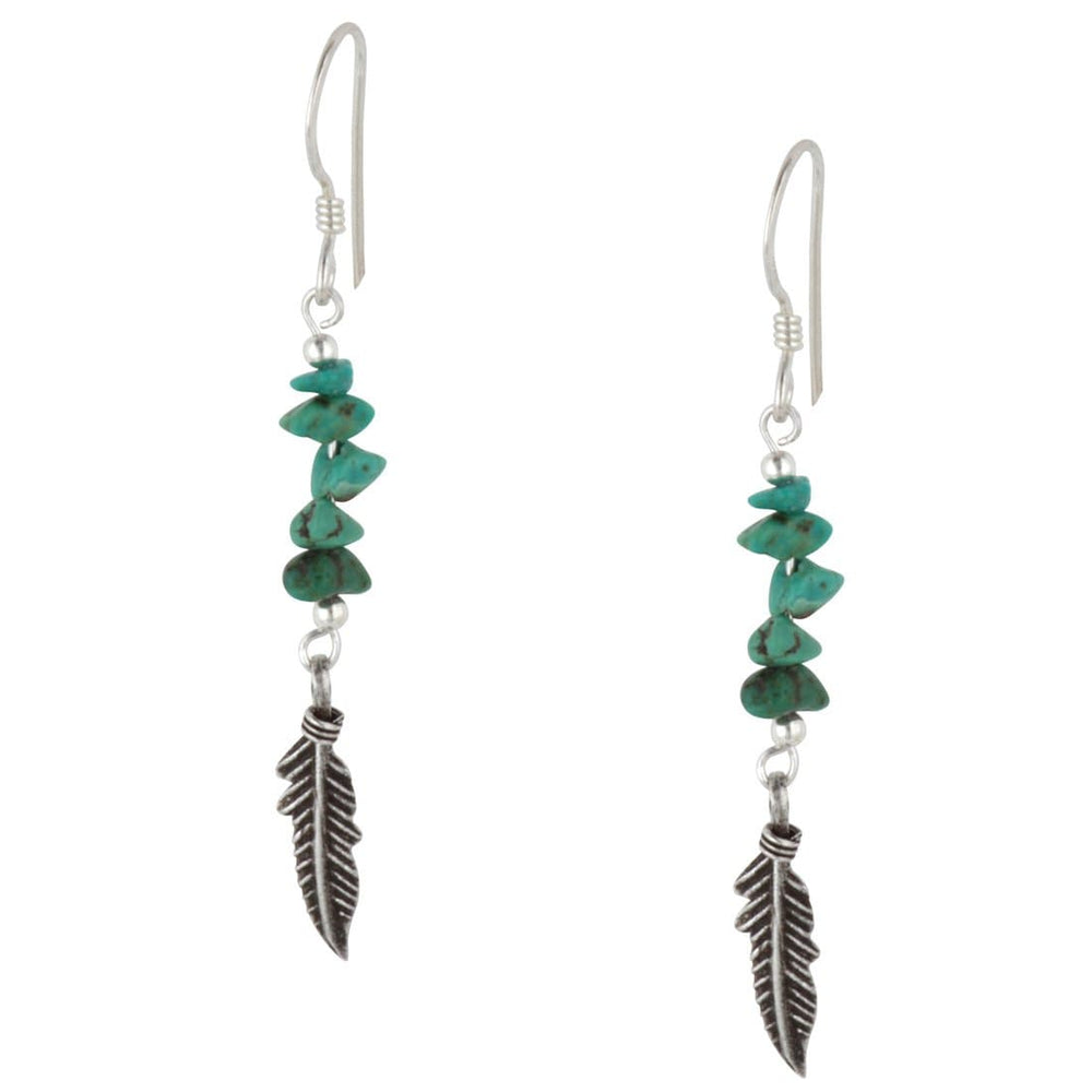Sterling Silver Long Turquoise Chip Feather Beaded Drop Earrings