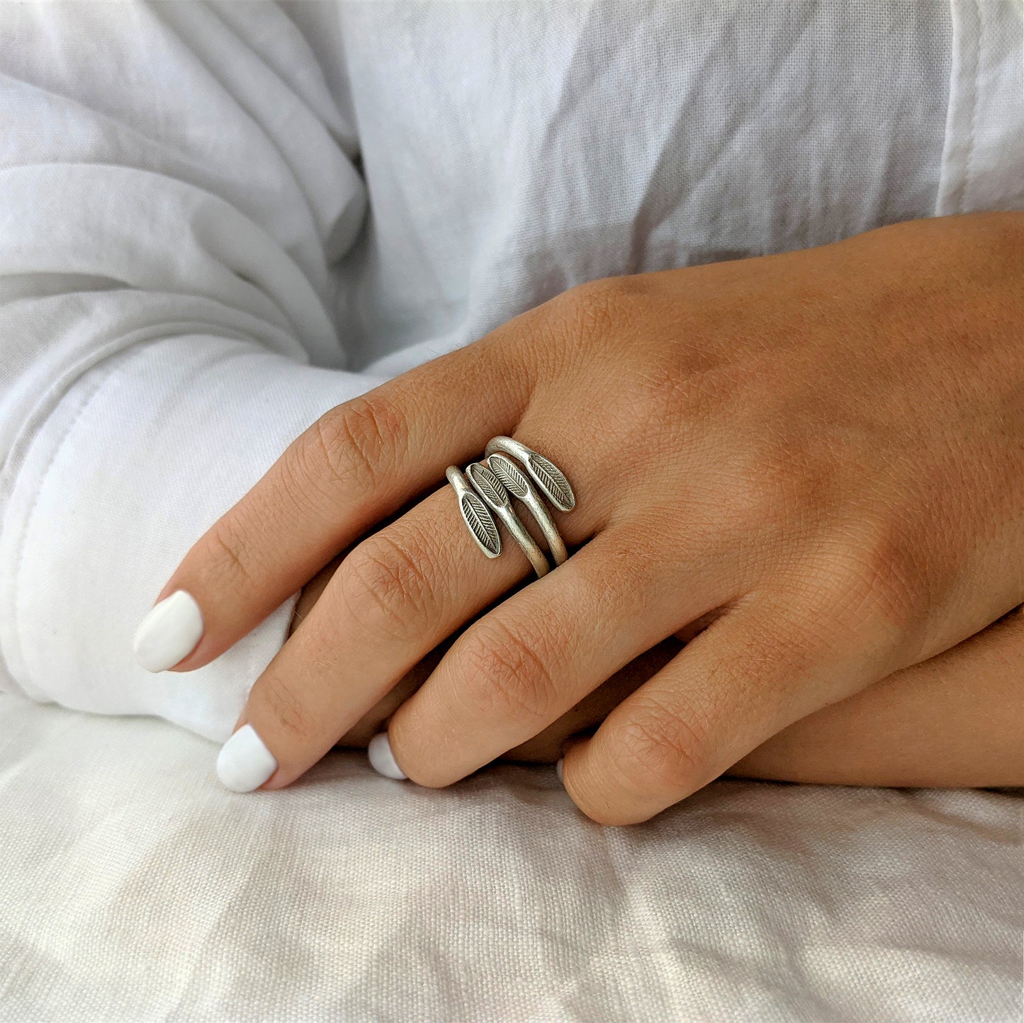 
                  
                    Pure Silver Karen Hill Tribe Multilayer Wraparound Feather Leaf Ring
                  
                