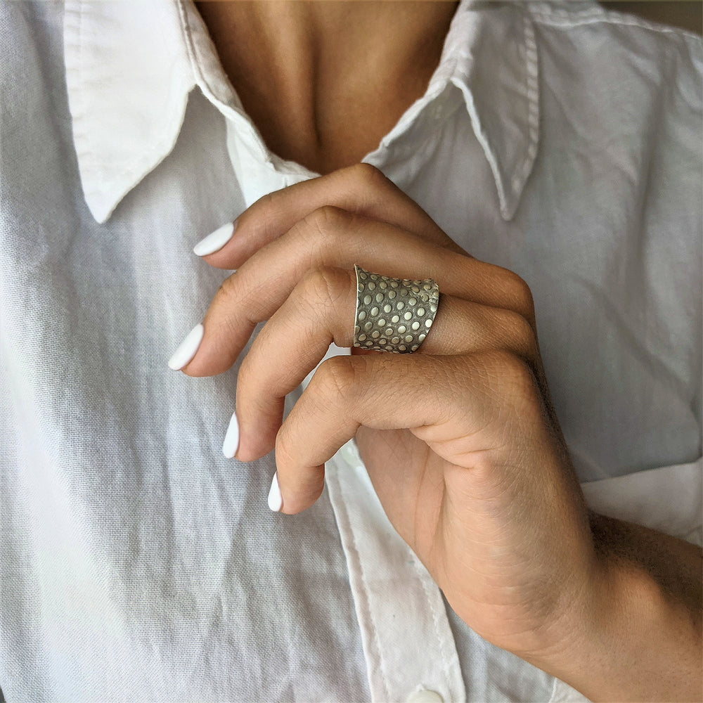 
                  
                    Pure Silver Hill Tribe Tribal Rustic Dot Textured Adjustable Ring
                  
                