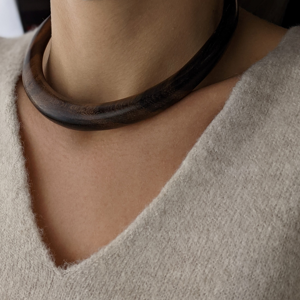 Wood Chunky Torque Choker Necklace Handmade Wooden Design