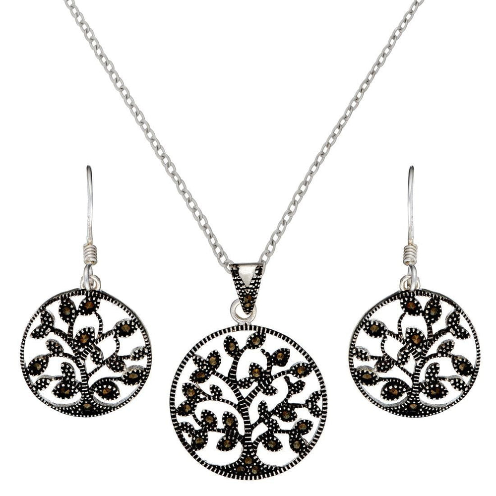 Sterling Silver Marcasite Tree of Life Jewellery Set Wiccan Design