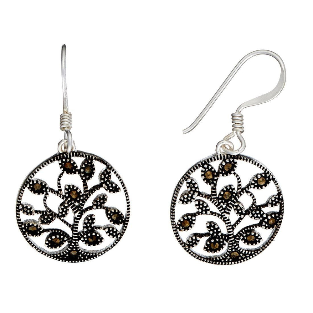 
                  
                    Sterling Silver Marcasite Tree of Life Dangle Earrings Wiccan Symbol
                  
                