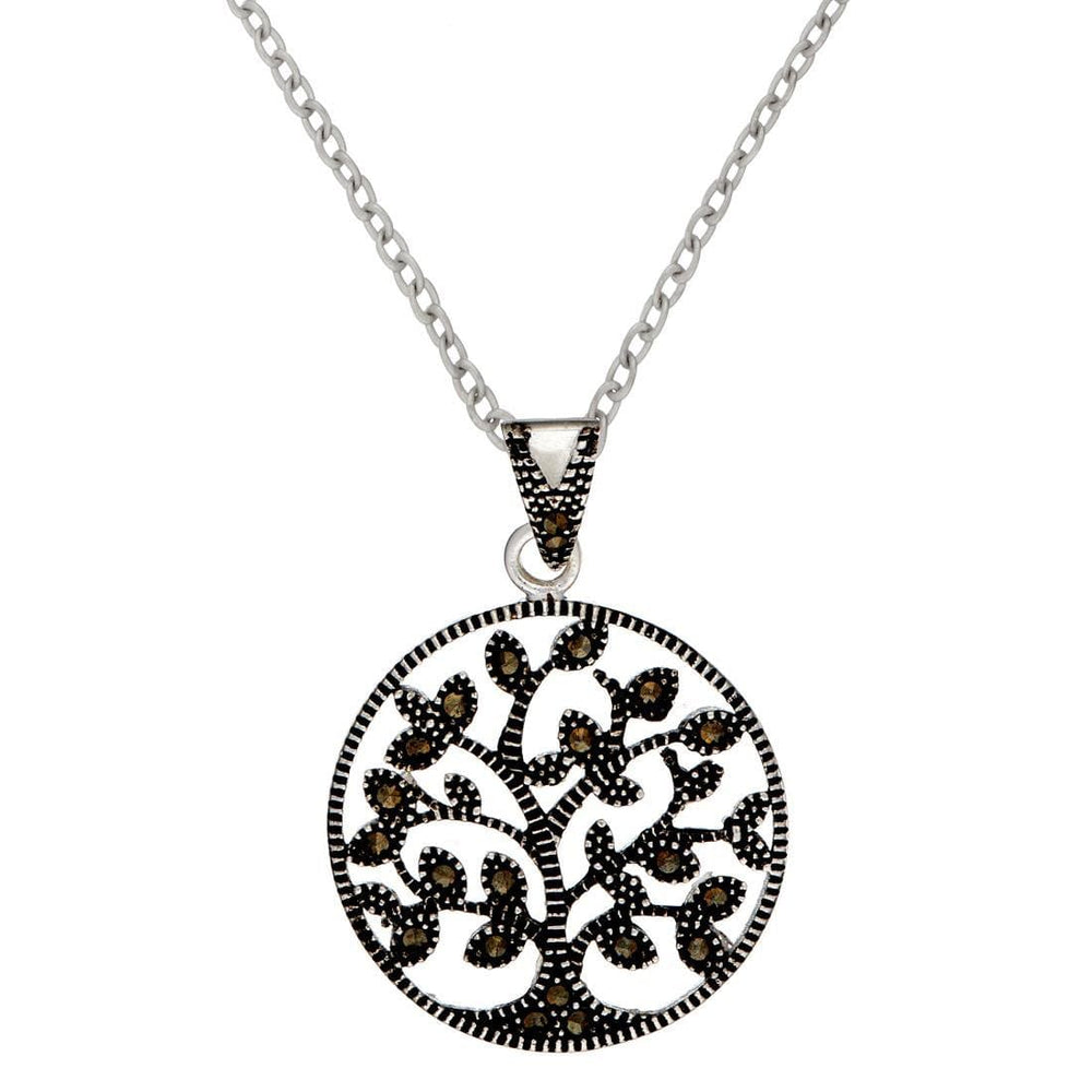 
                  
                    Sterling Silver Marcasite Round Tree Of Life Pendant Wiccan Necklace
                  
                