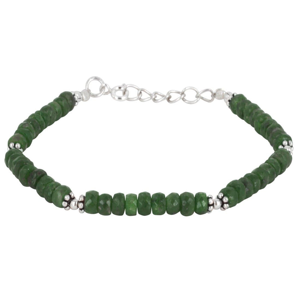 Sterling Silver Emerald Gemstone Bead Flower Charm Beaded Bracelet