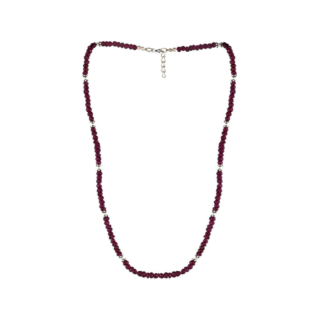 Sterling Silver Ruby Gemstone Bead Long Beaded Strand Necklace