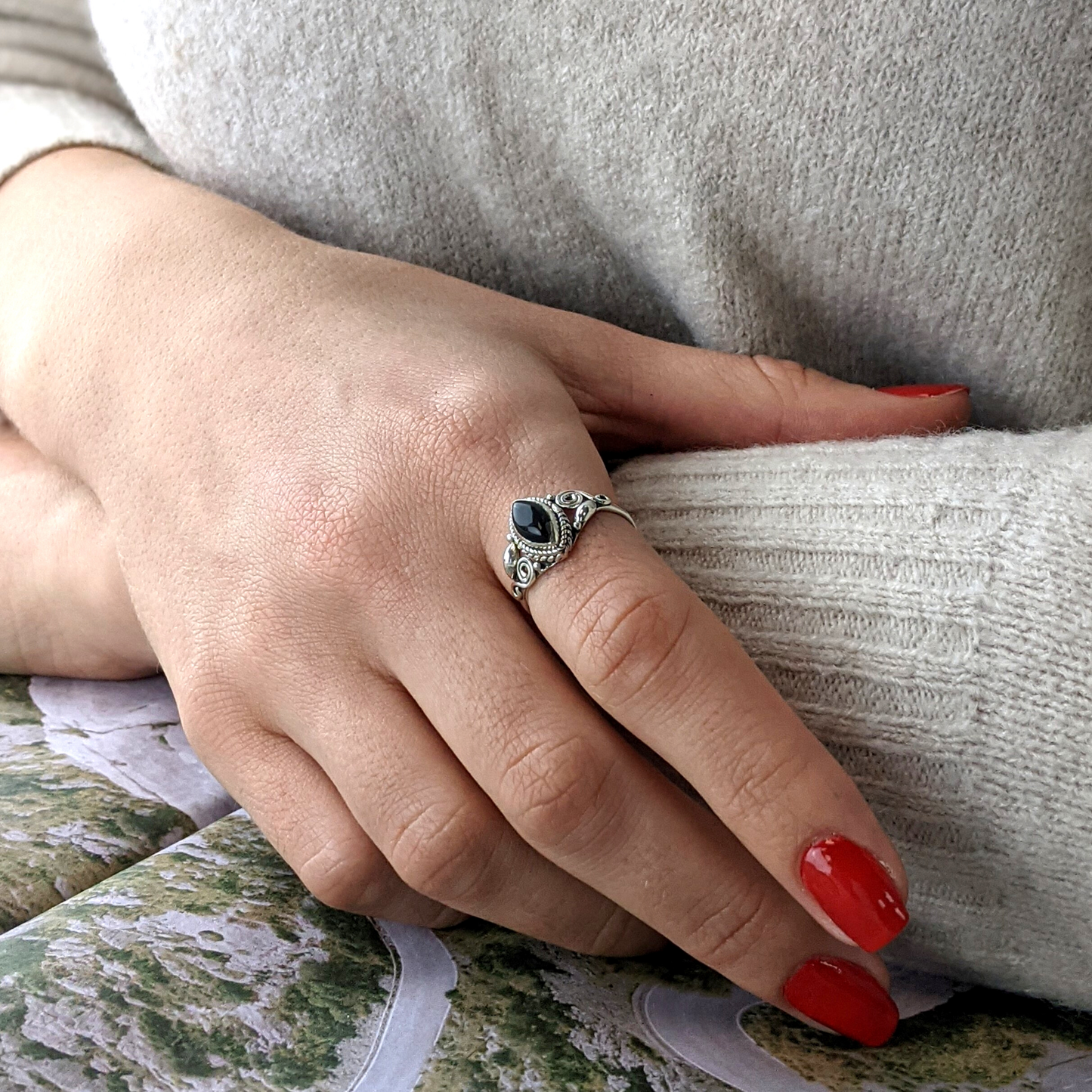 Onyx and diamond engagement 2025 ring