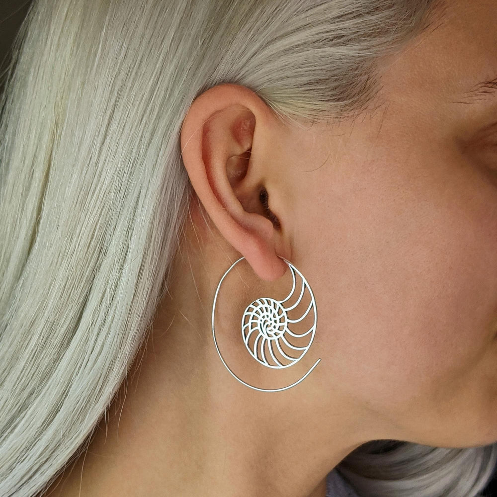 
                  
                    Silver Brass Seashell Golden Ratio Spiral Wire Threader Earrings
                  
                