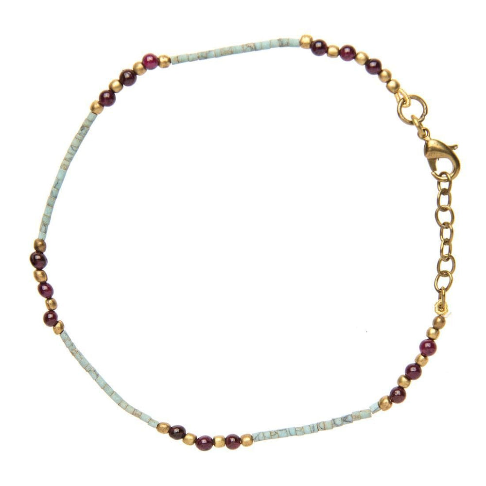 
                  
                    Gold Brass Turquoise Garnet Ankle Bracelet Gemstone Beaded Anklet
                  
                
