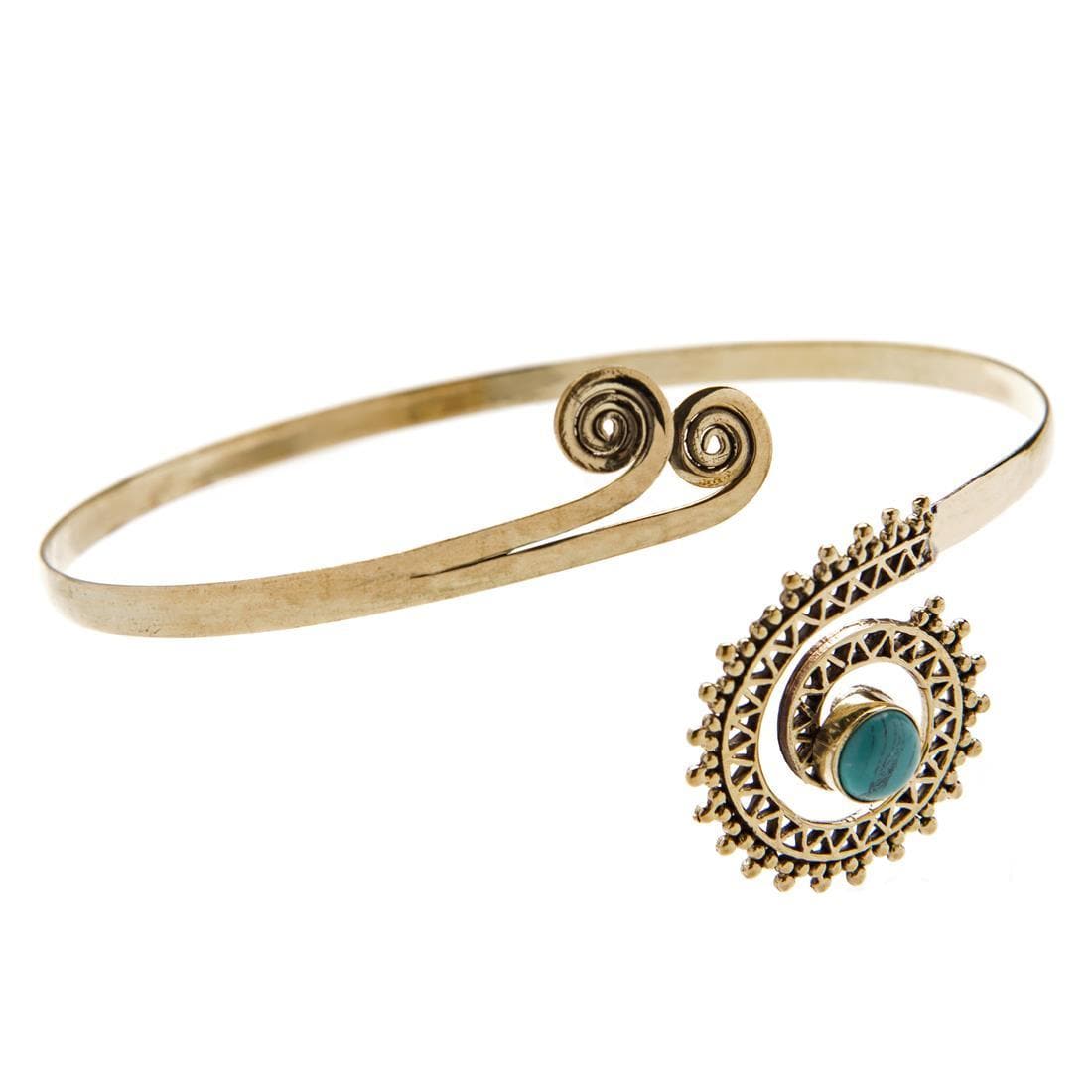 
                  
                    Gold Brass Turquoise Spiral Upper Arm Cuff Grecian Goddess Armlet
                  
                