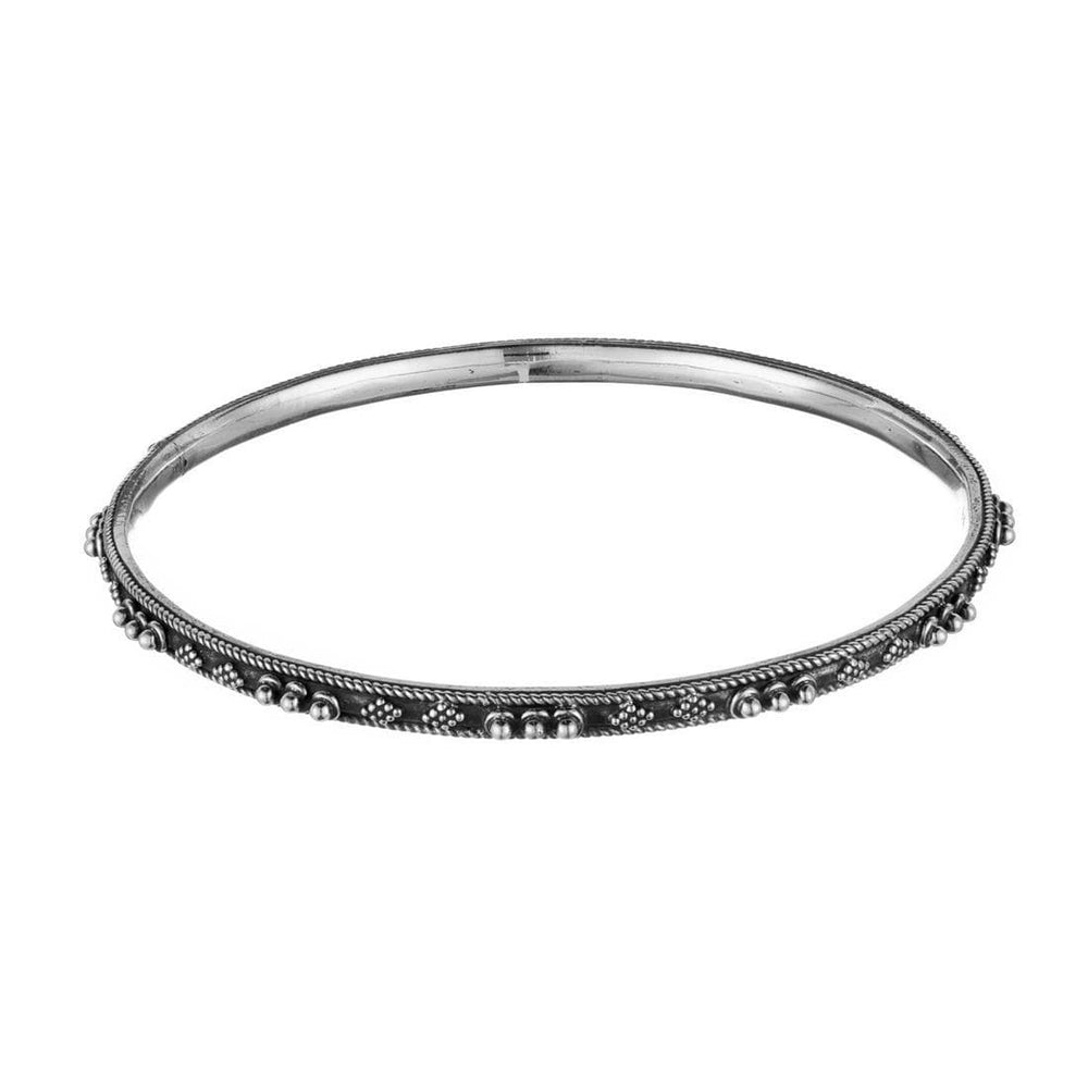 Sterling Silver Oxidised Indian Style Dot Work Motif Stackable Bangle