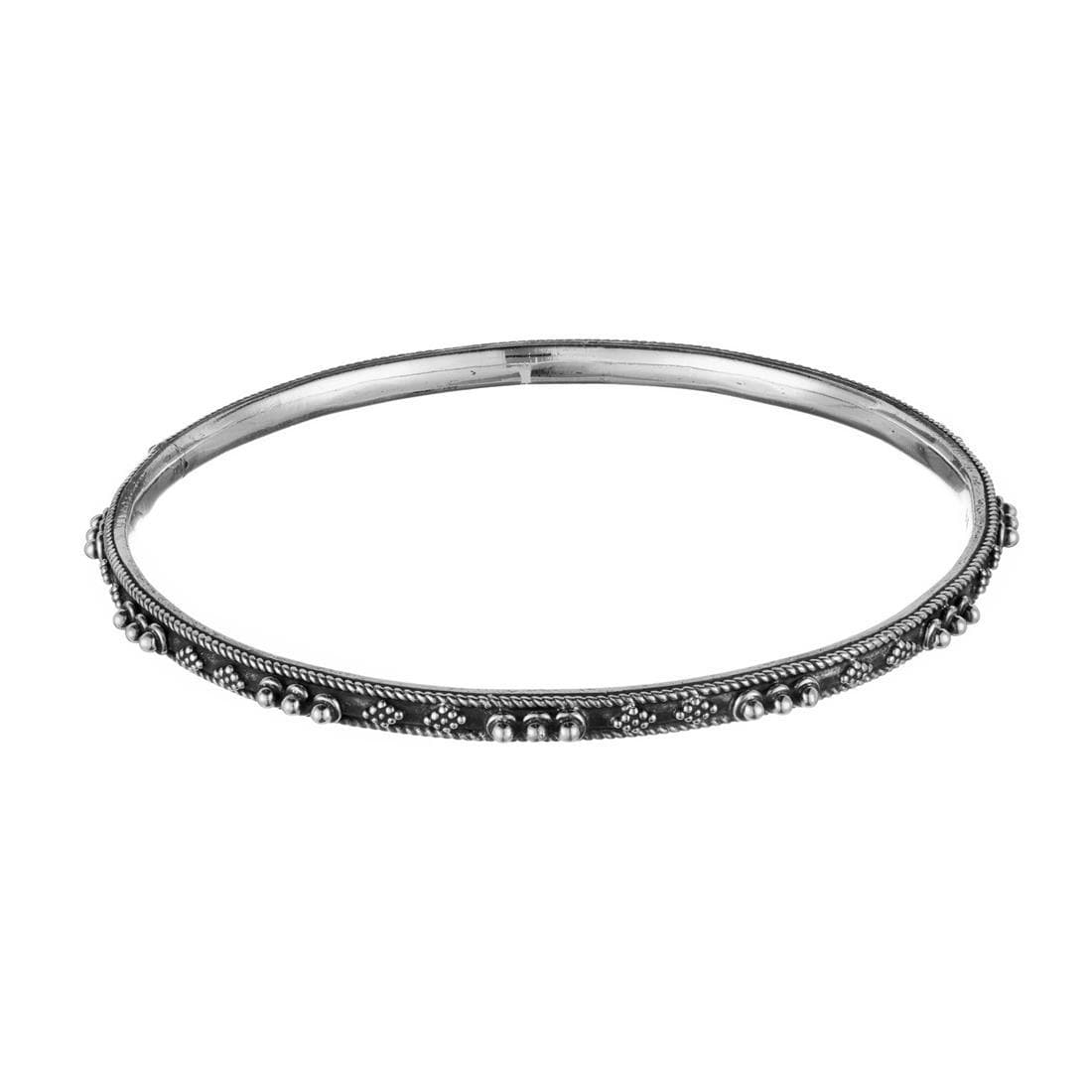 
                  
                    Sterling Silver Oxidised Indian Style Dot Work Motif Stackable Bangle
                  
                