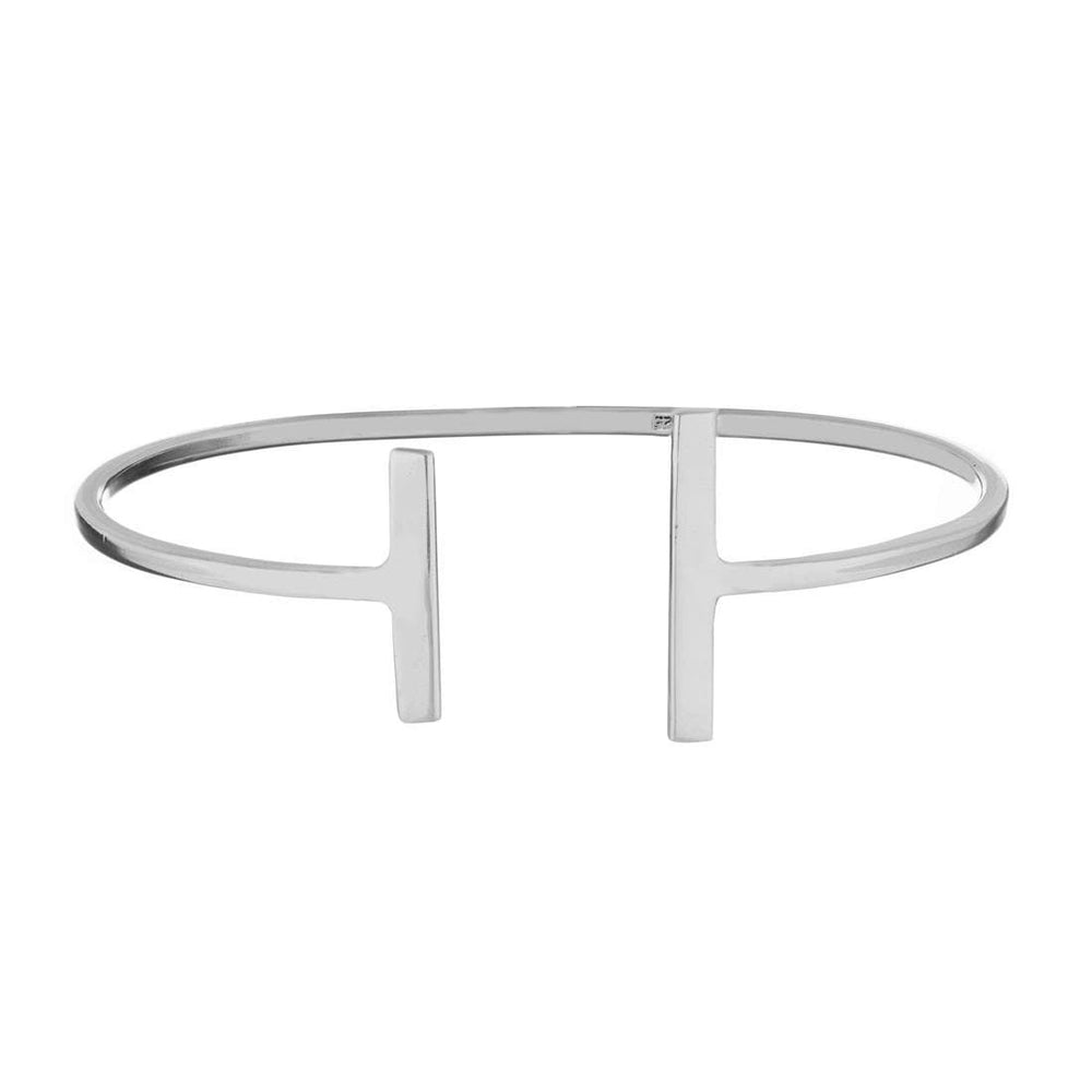 Sterling Silver Minimalist Thin Double Bar Adjustable Open Bangle