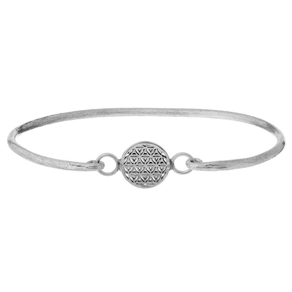 Sterling Silver Flower Seed of Life Thin Bangle With Hook Clasp