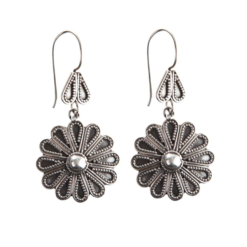 Sterling Silver Flower Tribal Drop Earrings - 81stgeneration