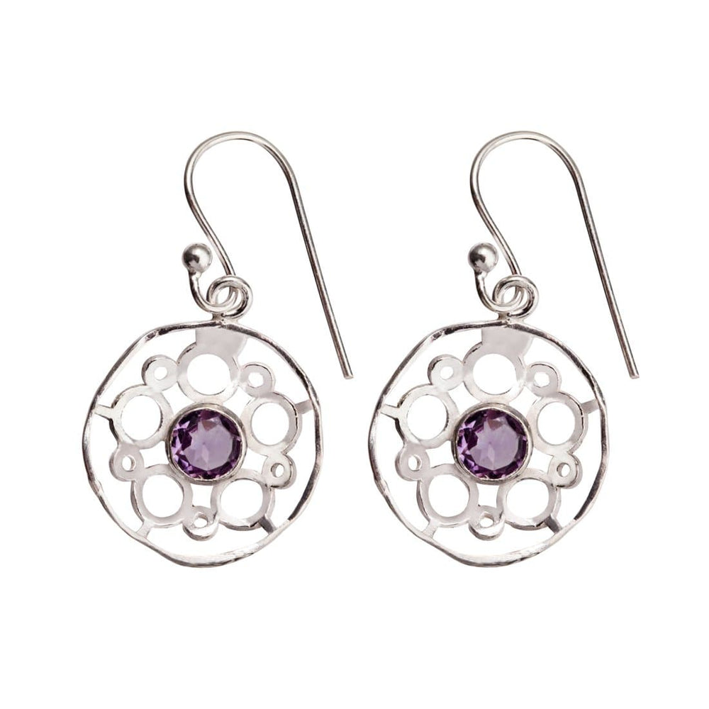 Sterling Silver Small Round Filigree Amethyst Earrings - 81stgeneration