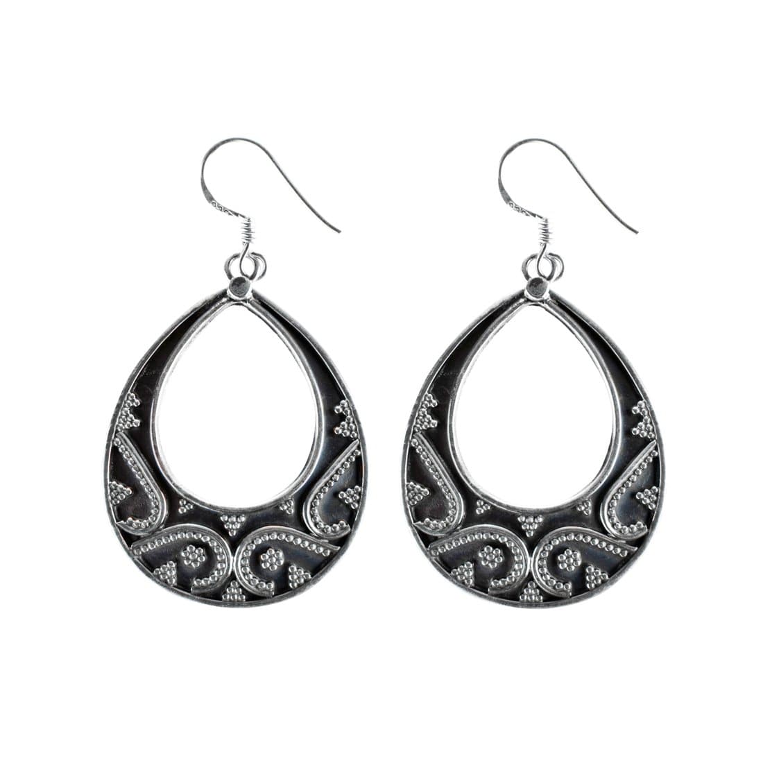 Sterling Silver Teardrop Tribal Hoop Earrings - 81stgeneration