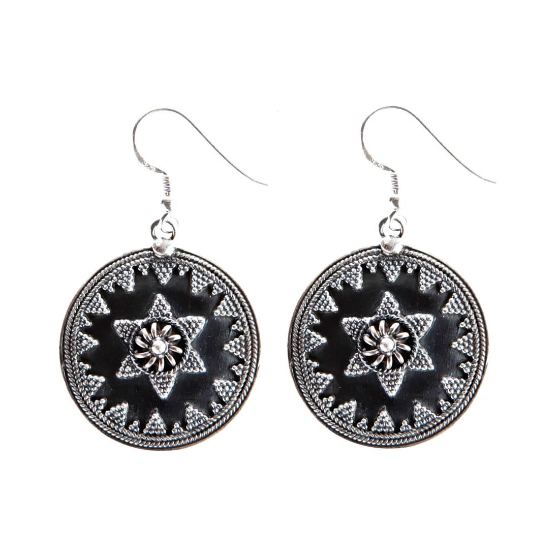 Sterling Silver Round Disc Tribal Hoop Earrings - 81stgeneration