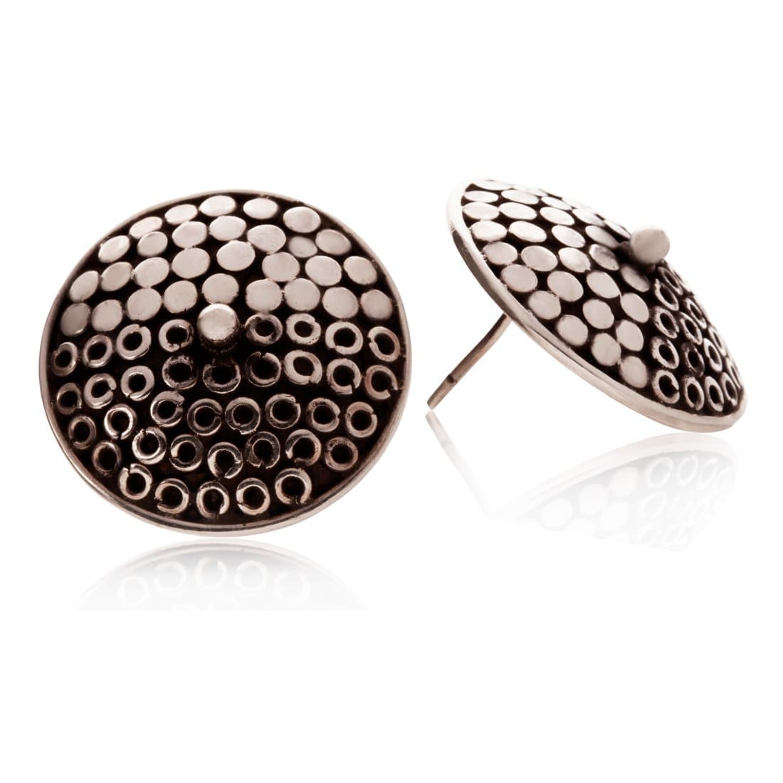 Sterling Silver Round Disc Tribal Stud Earrings - 81stgeneration