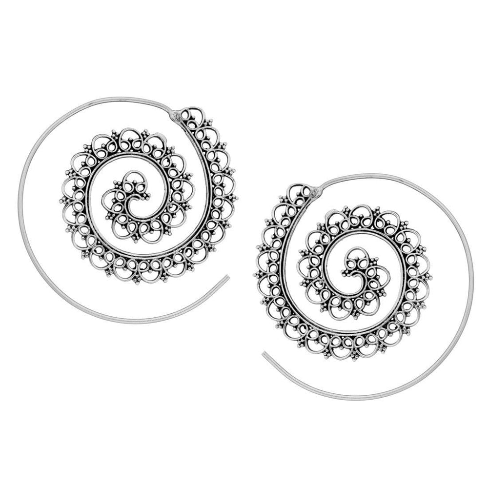 Sterling Silver Indian Intricate Dot Work Spiral Threader Earrings