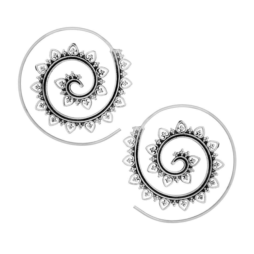 Sterling Silver Lotus Dot Work Mandala Spiral Wire Threader Earrings