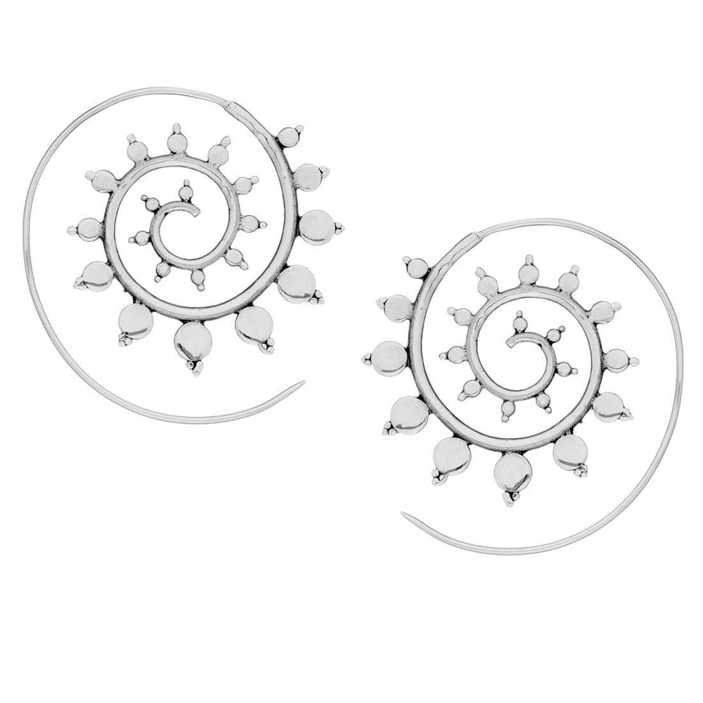 Sterling Silver Sun Flower Dot Work Spiral Wire Threader Earrings