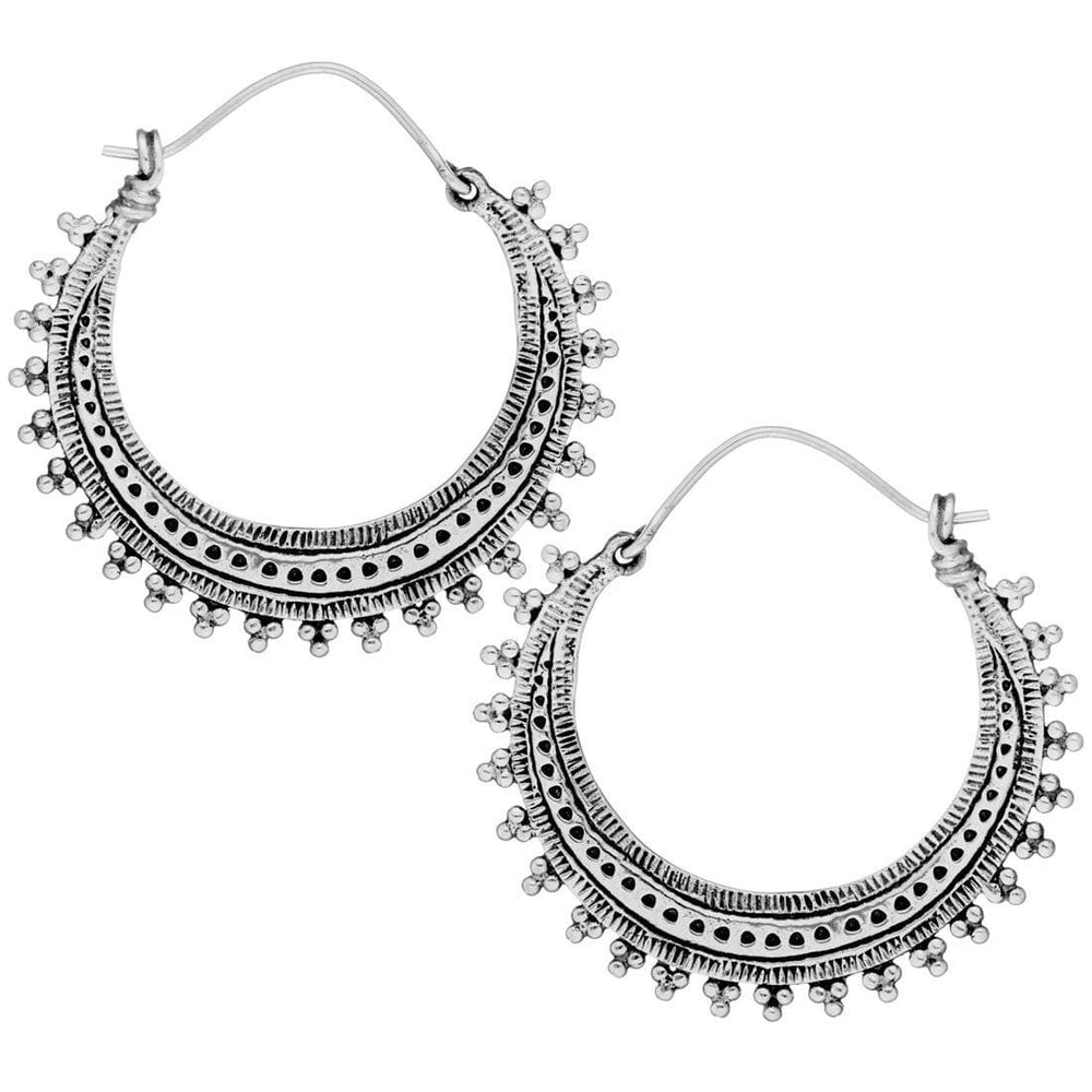 Sterling Silver Dot Rawa Work Motif Hoops Indian Hoop Earrings