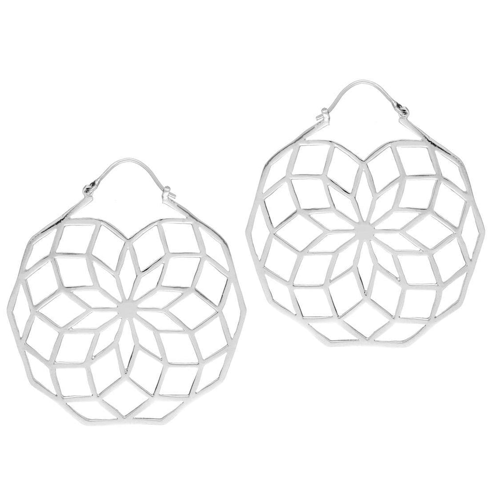 Sterling Silver Large Decagon Flower of Life Geometric Dangle Earrings