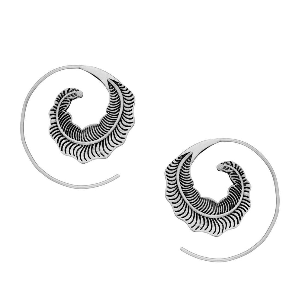 Sterling Silver Round Feather Spiral Threader Earrings Boho Leaf Hoops