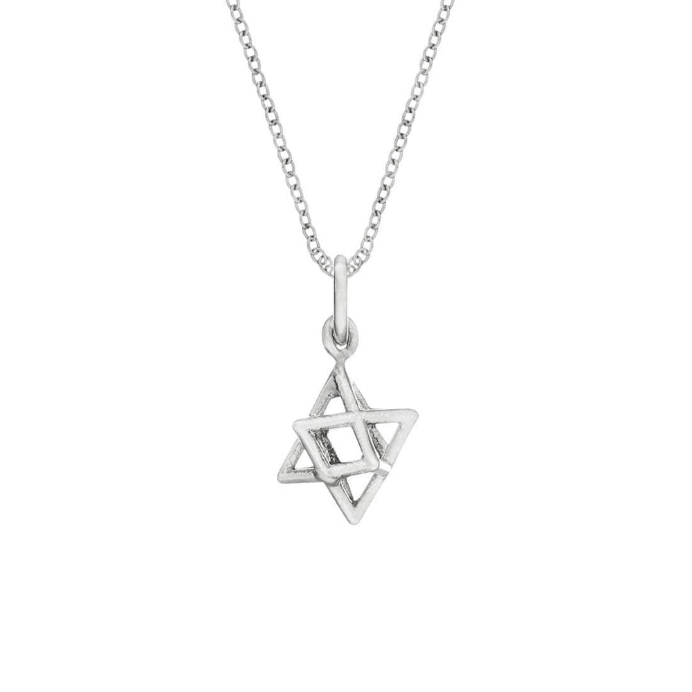 Sterling Silver 3D Hollow Star of David Merkabah Pendant Necklace