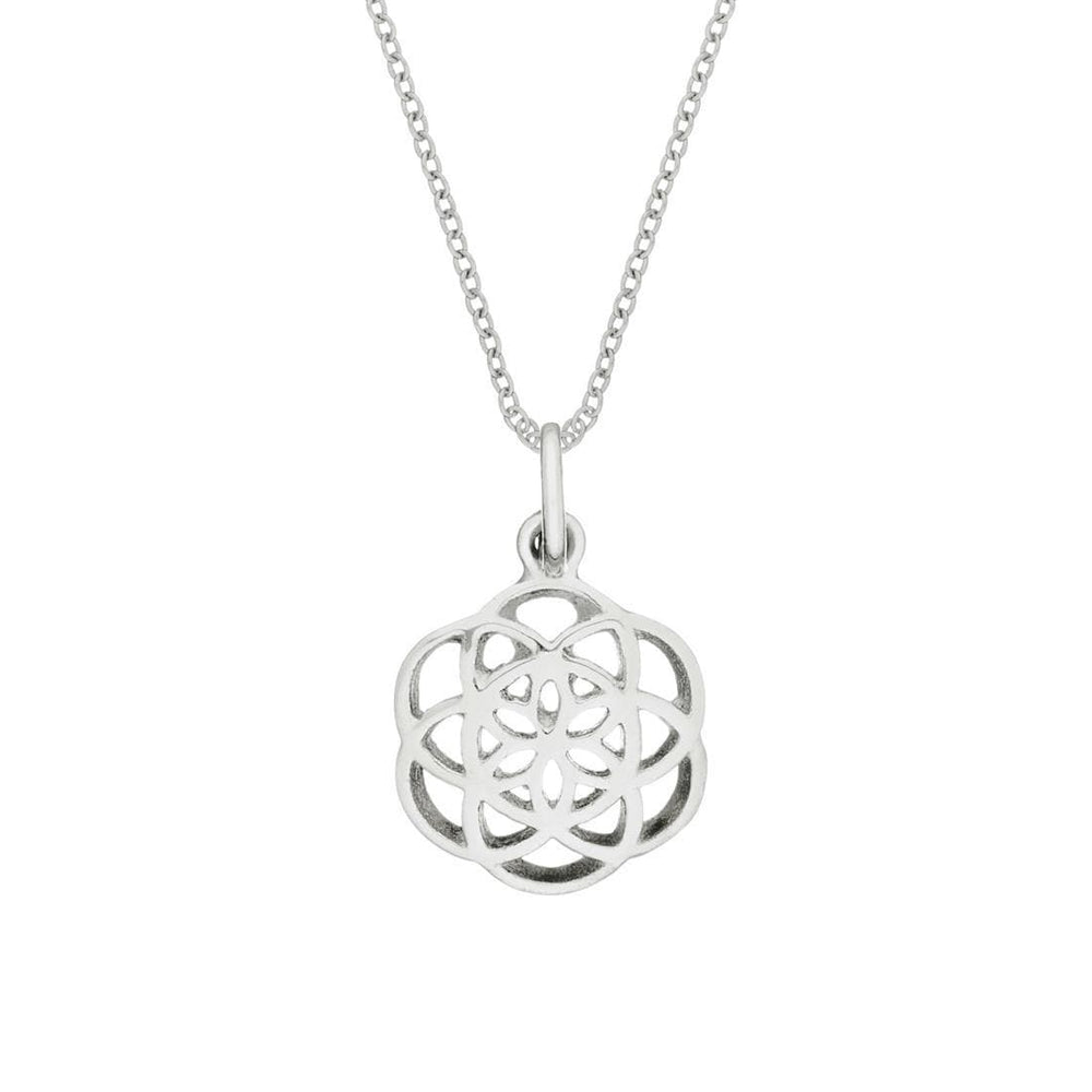 Sterling Silver Large Flower Hollow-Out Seed of Life Pendant Necklace