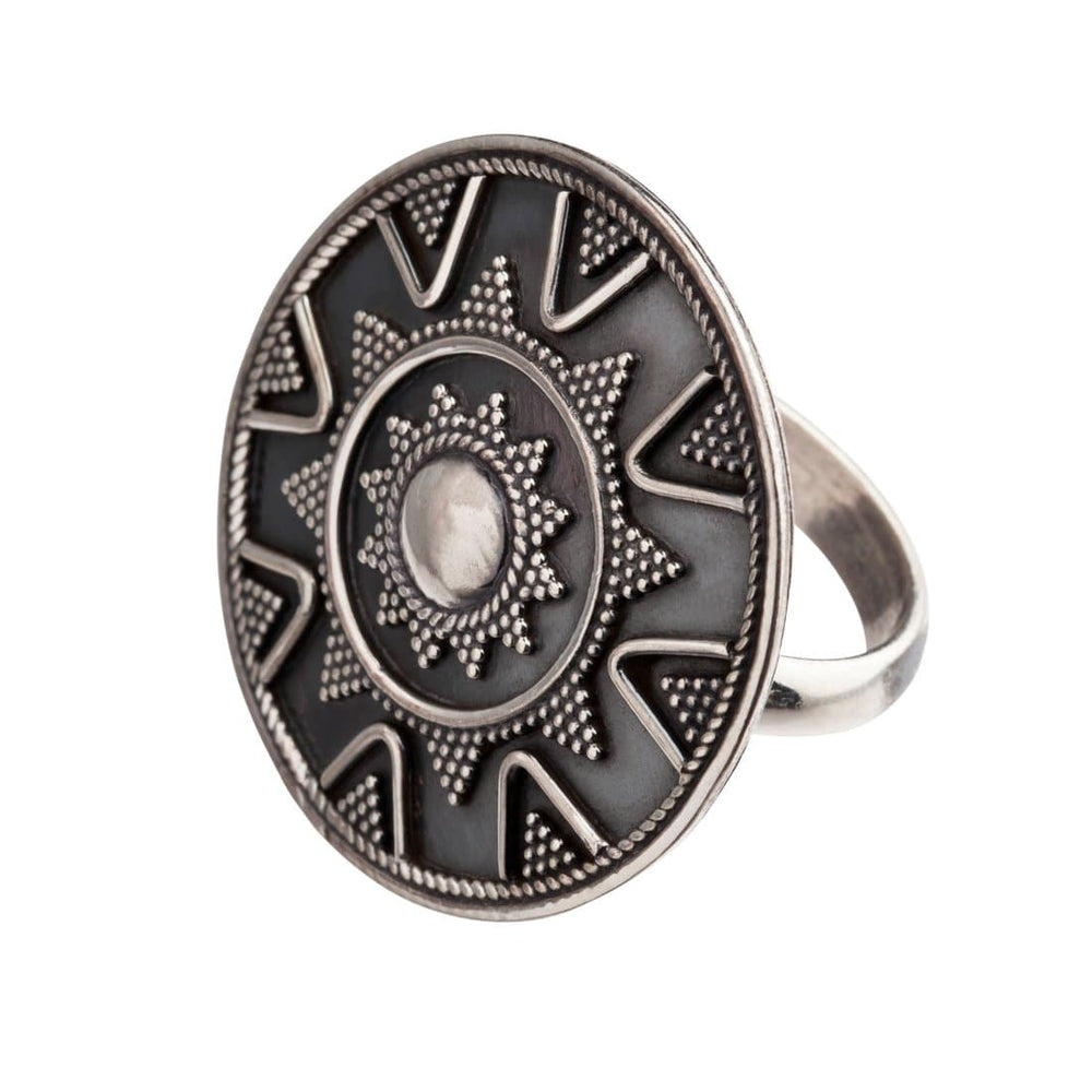 Sterling Silver Round Disc Tribal Dotwork Ring - 81stgeneration