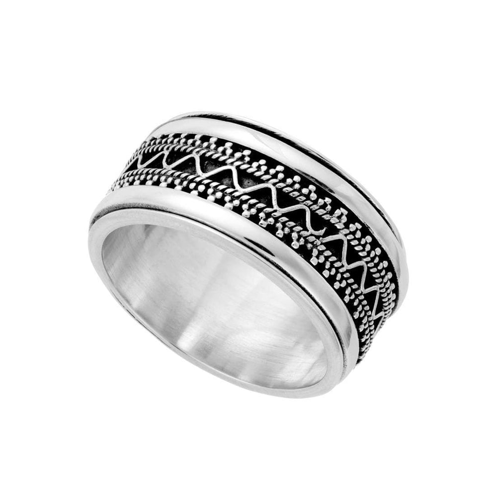 Sterling Silver Chunky Fidget Spinner Ring Dot Work Bali Style