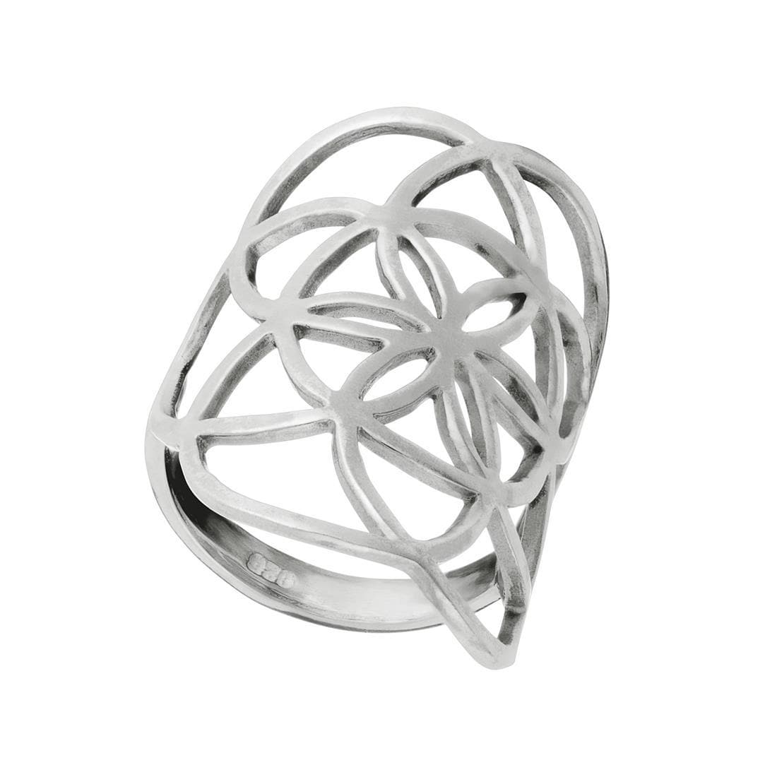 
                  
                    Sterling Silver Wide Cut Out Seed of Life Ring Armour Design
                  
                